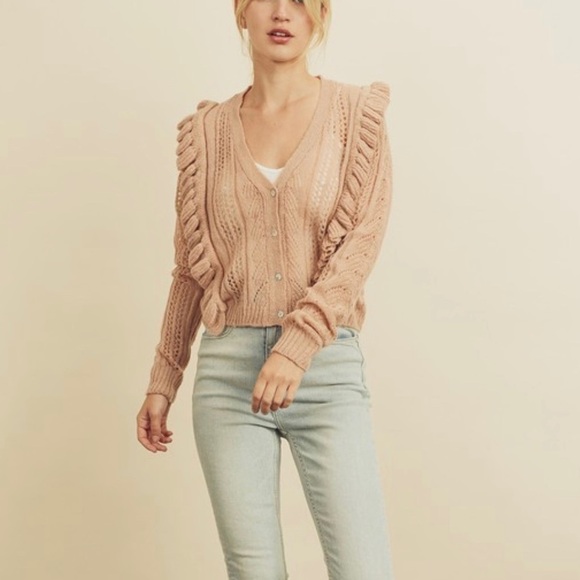 Dress Forum blush pink ruffle cropped cardigan NWT - Picture 2 of 6